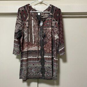 Christopher & Banks, 3/4 length sleeve, multi-color & design tunic, size L